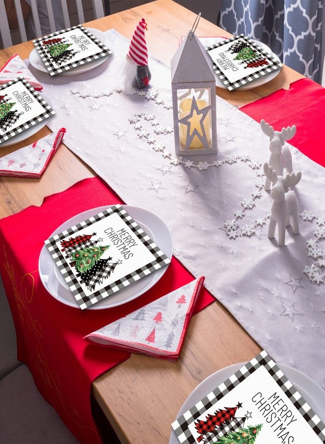 تفكس جيه مناديل عيد الميلاد بنقشة مربعات الجاموس باللونين الأسود والأبيض، مناديل غداء عيد الميلاد الريفية، مناديل ورقية شتوية للضيوف، مناشف يد للاستخدام مرة واحدة لتزيين طاولة عيد الميلاد (عبوة من 100 منديل) - Image 4